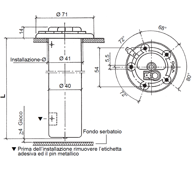 Termometro Da Incasso 62x11 Mm - Sonda 16 Mm, Tubo Capillare 1500 Mm, Range +20 A +120°C, Per Applicazioni Industriali