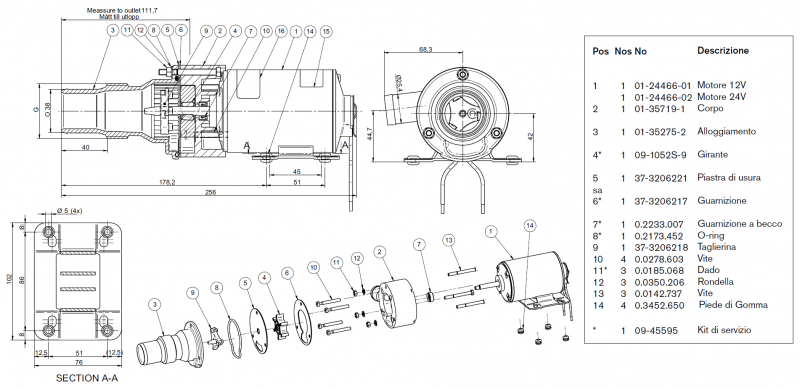 Johnson Pump s 10-24453-02 TA3P10-19 Pompe broyeur, 24 V